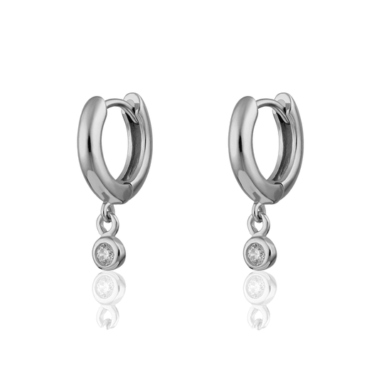 Huggie Earrings with Single Drop Sparkle - Silver - SPESSS165
