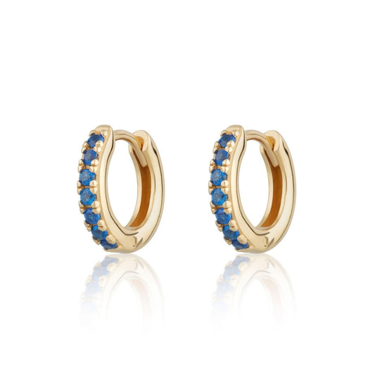 Huggie Hoop Earrings With Blue Stones - Gold - SPG-190