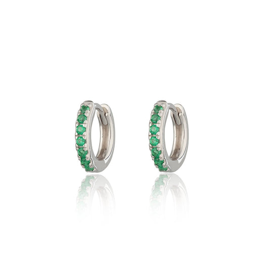 Huggie Hoop Earrings With Green Stones - Silver - SPESSS185
