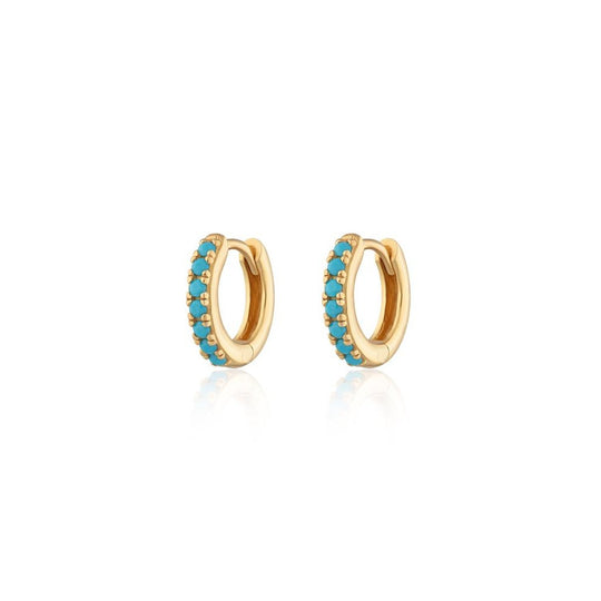 Huggie Hoop Earrings With Turquoise Stones - Gold - SPESGS133