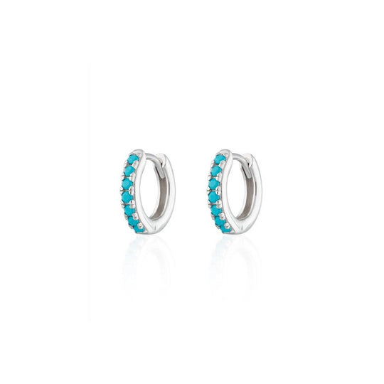 Huggie Hoop Earrings With Turquoise Stones - SPESSS133