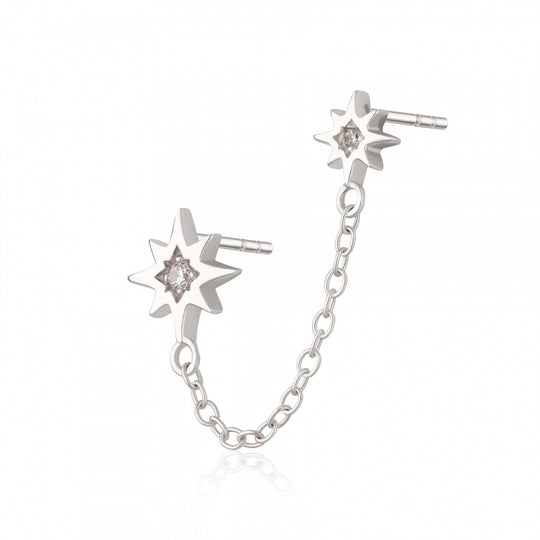 Interstellar Chained Star Stud Earring - Silver - SPS-352