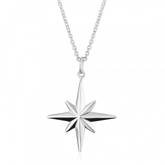 Large Faceted Starburst Necklace - Silver - SPS-226-333