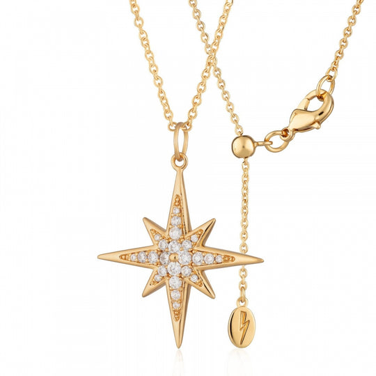 Large Sparkling Starburst Necklace - Gold - SPG-226-334