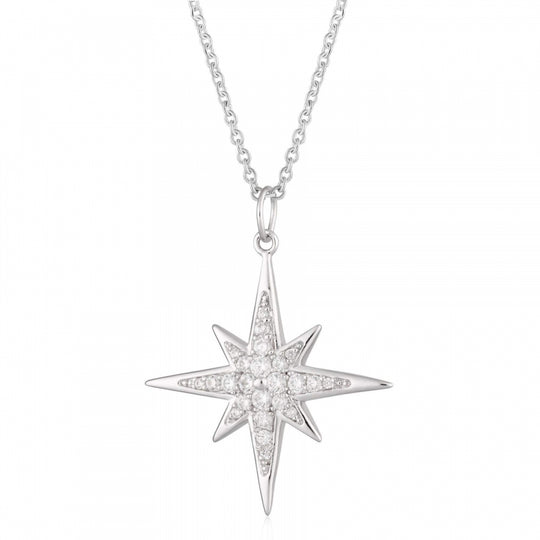 Large Sparkling Starburst Necklace - Silver - SPS-226-334