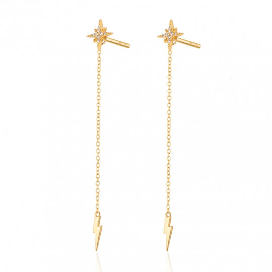 Lightning Chain Drop Stud Earrings - Gold - SPG-354-32