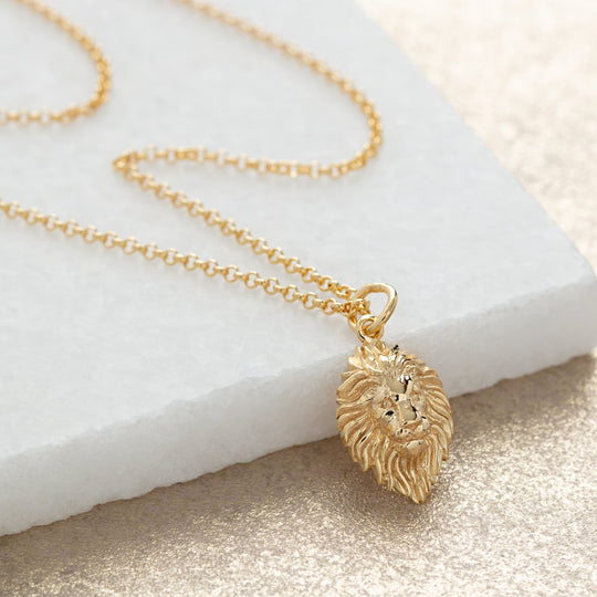Lion Head Necklace - Gold - Long Chain