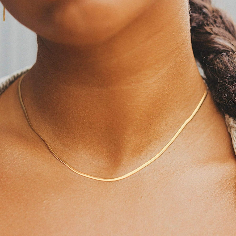 Flat snake chain necklace in gold plated sterling silver
