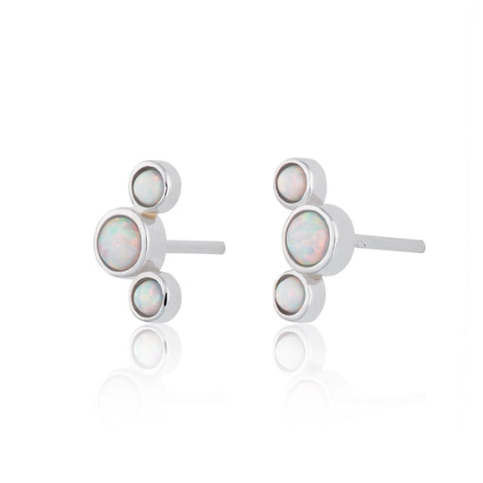 Opal Cluster Stud Earrings - Silver - SPS-237