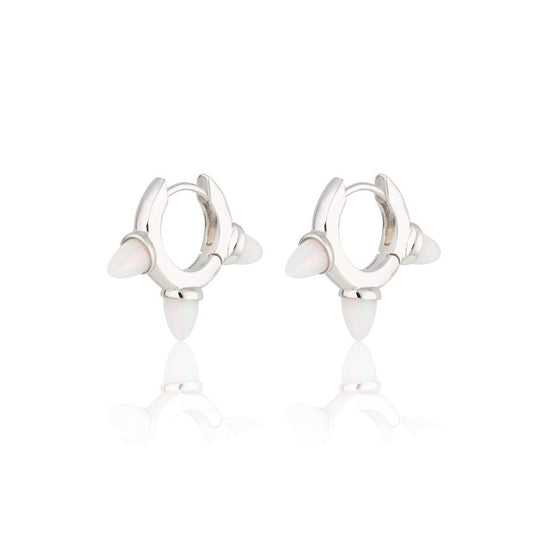 Opal Triple Bullet Huggie Earrings - Silver - SPESGS176