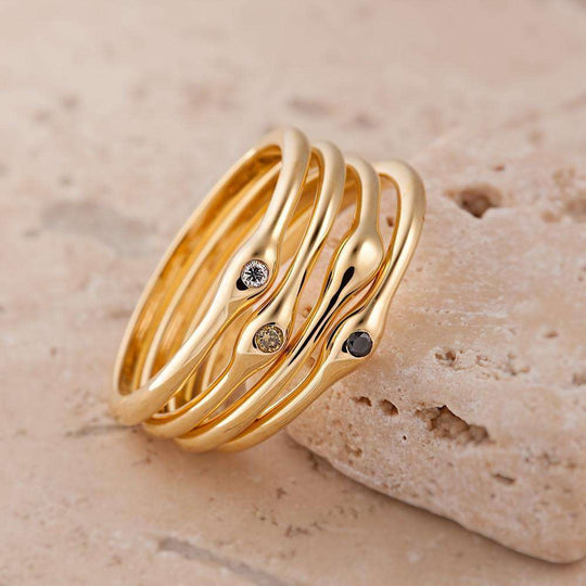 Organic White Diamond Stacking Ring, Size L - Gold - RGDIC-L