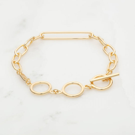 Oval Chain Bracelet with T-Bar - Gold - SPBRGB192