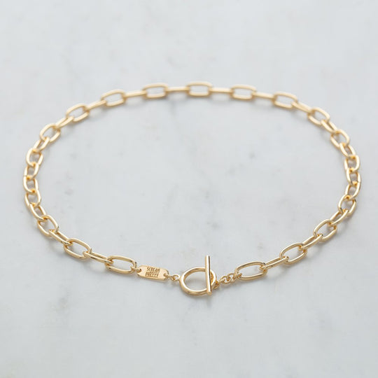 Oval Chain Choker with T-Bar Clasp - Gold - SPCKGB155