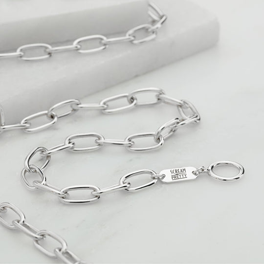 Oval Chain Choker with T-Bar Clasp - Silver