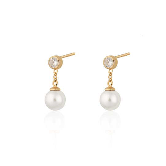 Pearl Drop Stud Earrings - Gold - SPG-410