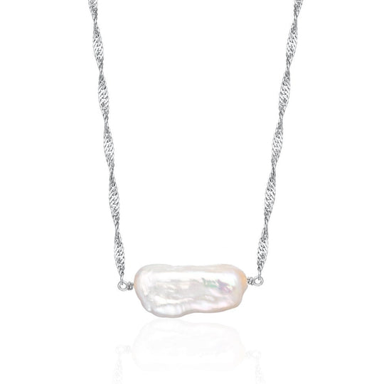 Pearl Twist Chain Necklace - Silver - SPS-72