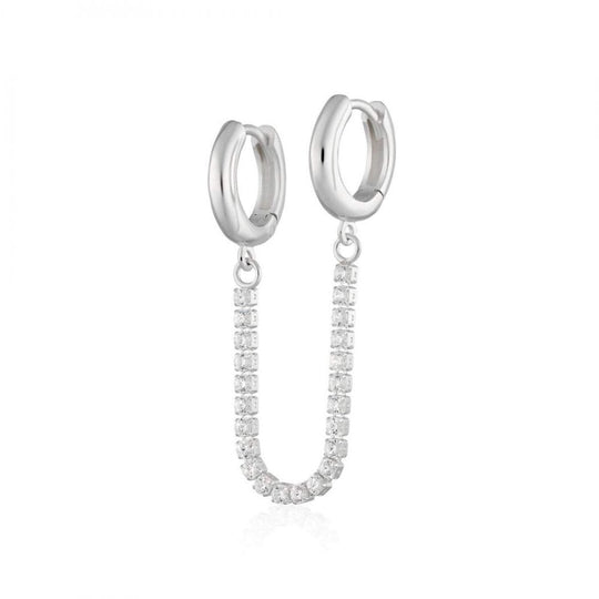 Sparkle Linked Huggie Hoop Single earring - Silver - SPS-299