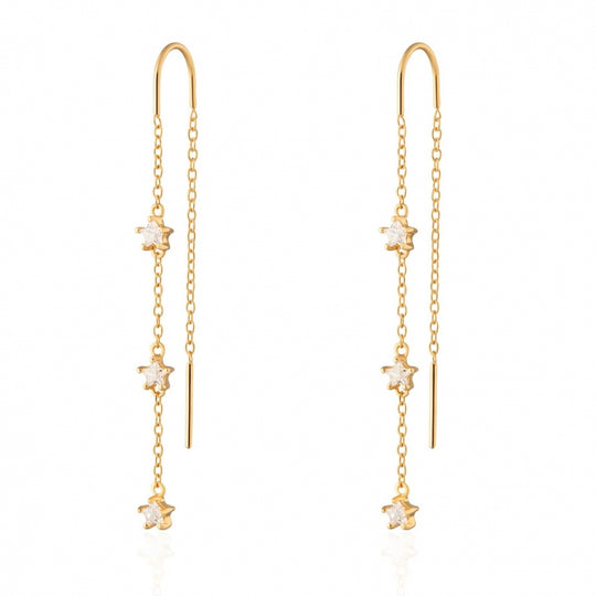 Sparkling Star Threader Earrings - Gold - SPG-10
