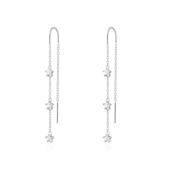 Sparkling Star Threader Earrings - Silver - SPS-10