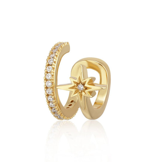 Star Double Band Small Single Ear Cuff - Gold - SPG-285