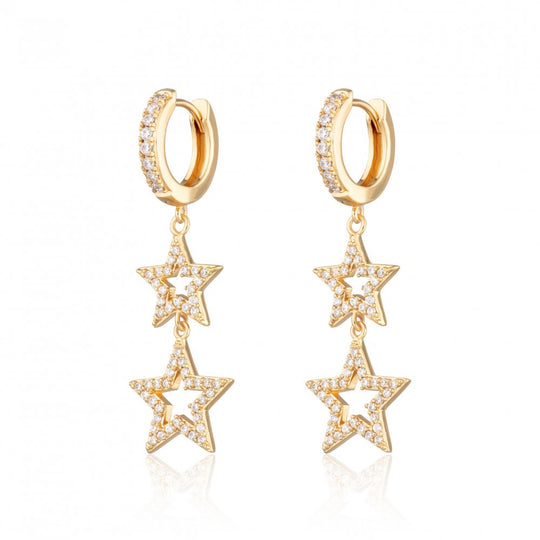 Statement Double Star Hoop Earrings - Gold - SPG-250