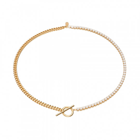 Tennis & Curb Chain Necklace - Gold - SPG-367