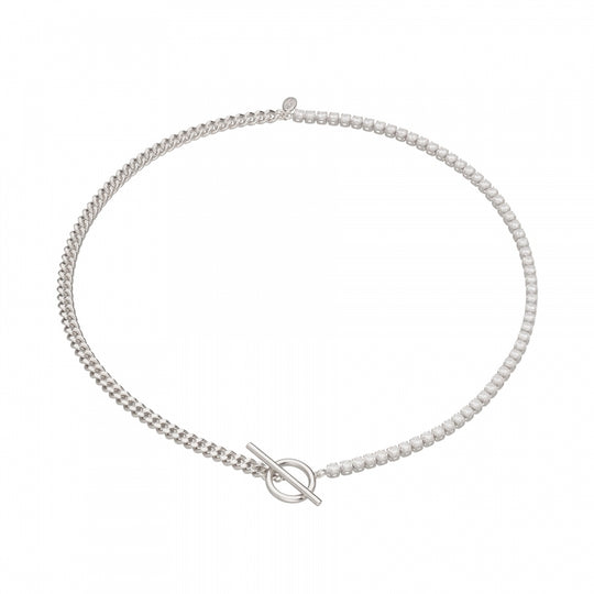 Tennis & Curb Chain Necklace - Silver - SPS-367