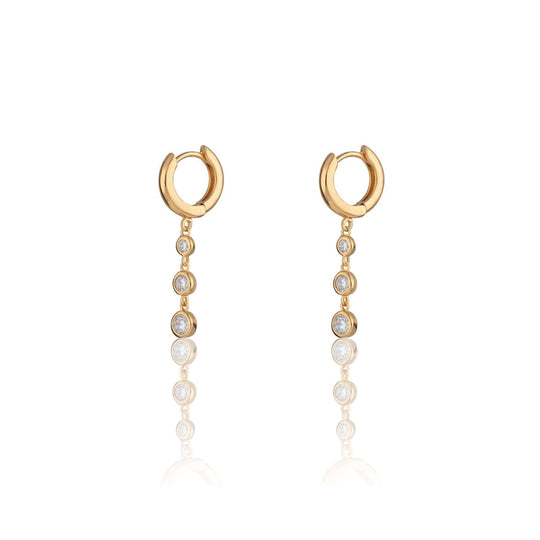 Triple Drop Sparkle Huggie Hoop Earrings - Gold - SPESGS147