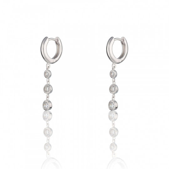 Triple Drop Sparkle Huggie Hoop Earrings - Silver - SPESSS147