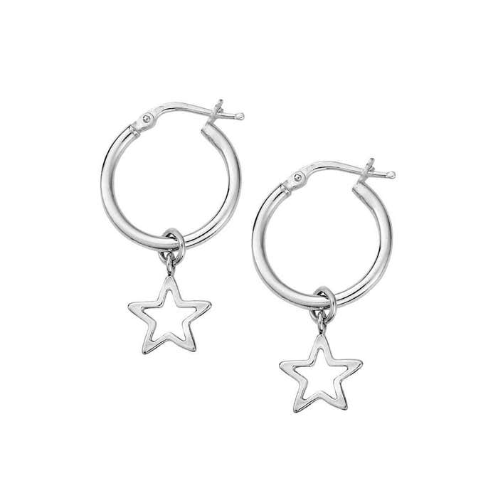 Open Star Hoop Earrings - Silver - SEH097