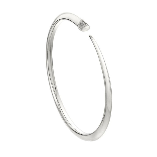 Diamond Slim Tusk Bangle - Silver - SA038.SSWHBZM