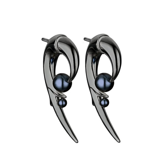 Hooked Black Pearl Black Rhodium Earrings - CB051.BRBKEOS