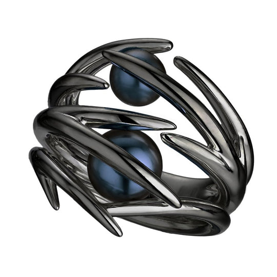 Hooked Black Pearl Black Rhodium Ring - Size M - CB056.BRBKRZM