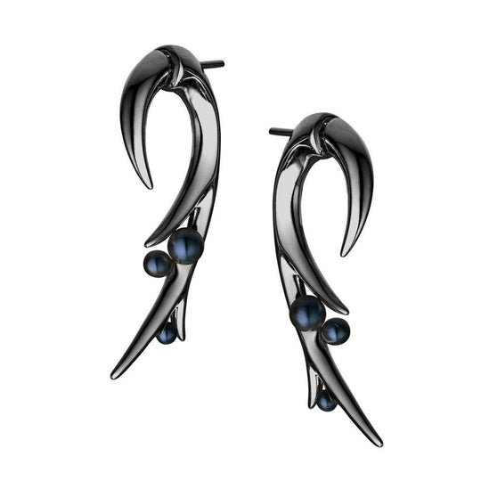 Hooked Black Pearl Earrings - Large - CB052.BRBKEOS