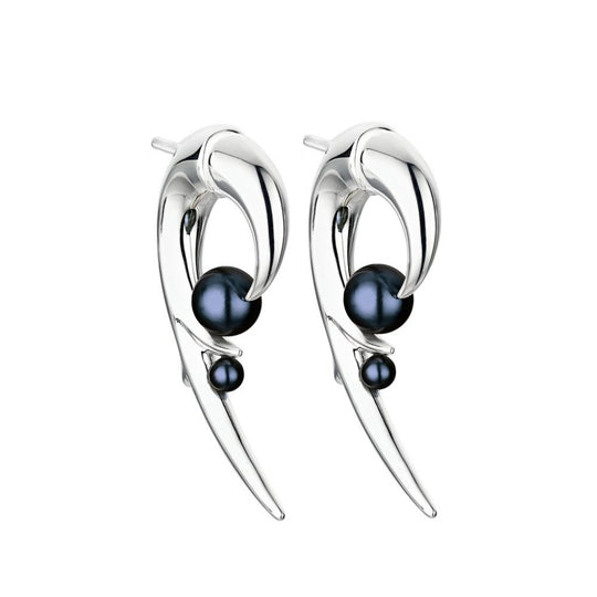 Hooked Black Pearl Silver Earrings - CB051.SSBKEOS