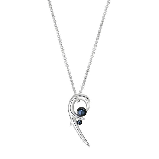 Hooked Black Pearl Silver Pendant -  CB050.SSBKNOS