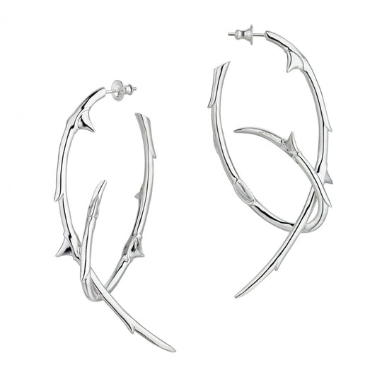 Rose Thorn Statement Hoop Earrings - Silver - RT029.SSNAEOS