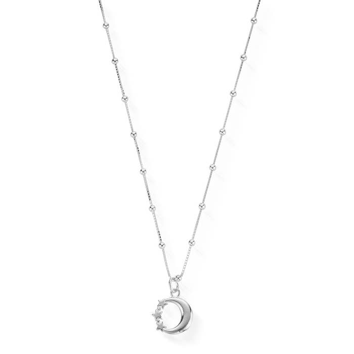 Bobble Chain Moon & Star Necklace - Silver - SNBB580