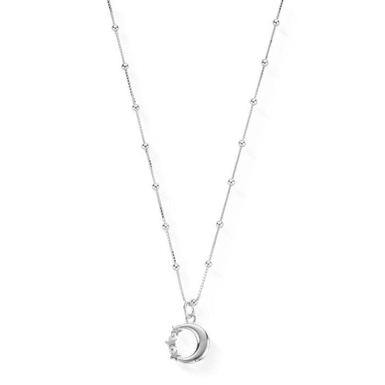 Bobble Chain Moon & Star Necklace - Silver - SNBB580
