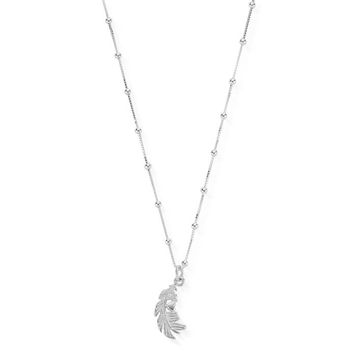 Bobble Chain Heart In Feather Necklace - Silver - SNBB596