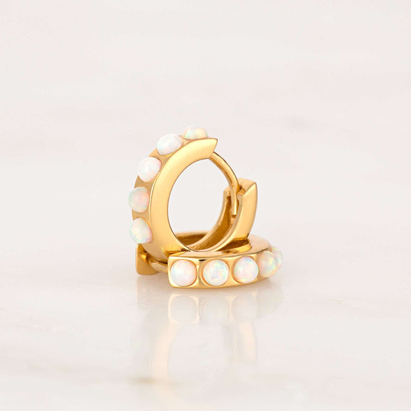 Opal Huggie Hoop Earrings - Gold - SPEGS108-WHITE