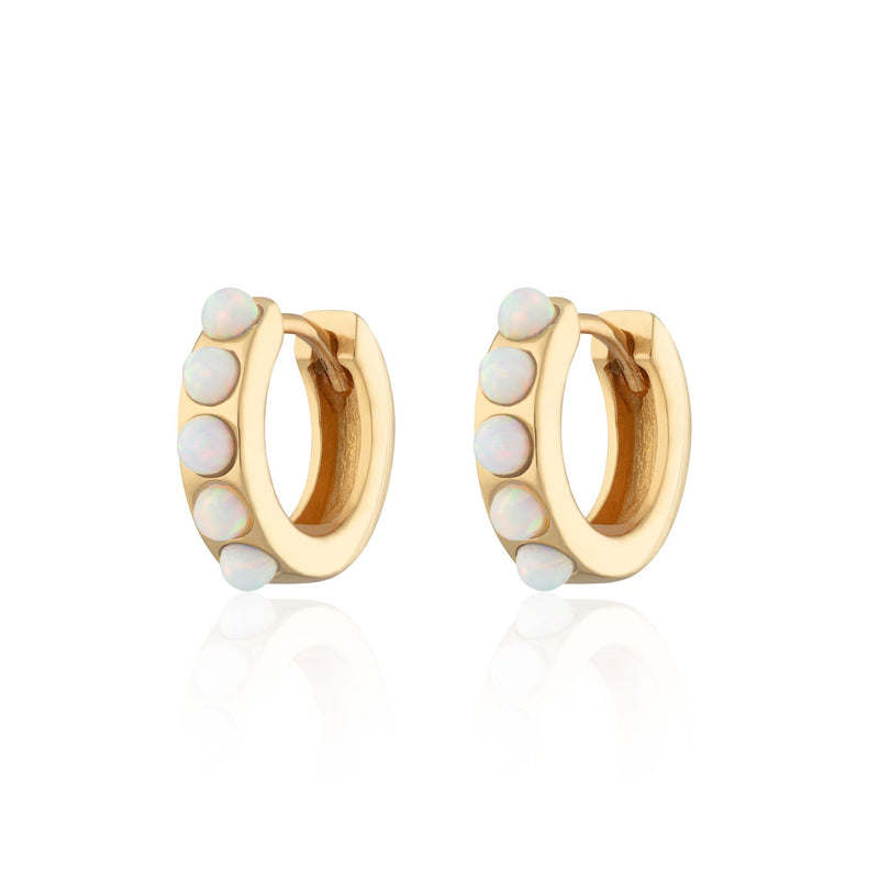 Opal Huggie Hoop Earrings - Gold - SPEGS108-WHITE