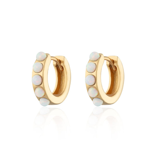 Opal Huggie Hoop Earrings - Gold - SPEGS108-WHITE