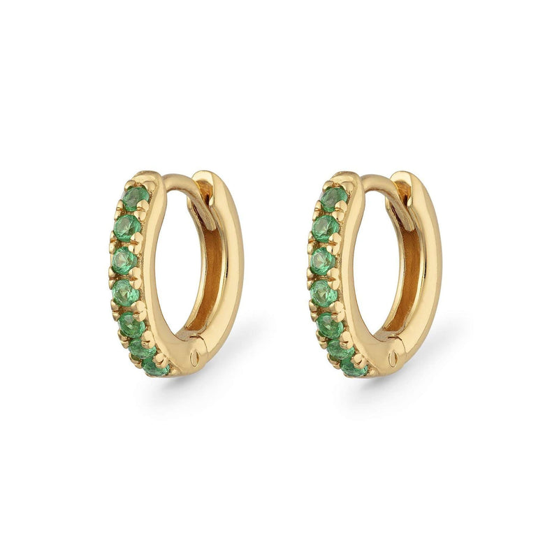 Green Stone Huggie Hoop Earrings - Gold - SPESGS185