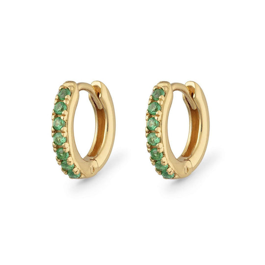 Green Stone Huggie Hoop Earrings - Gold - SPESGS185