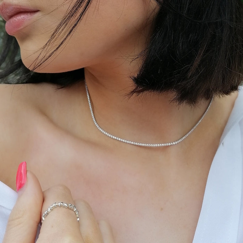 Slim Tennis Chain Necklace - Silver - SPS-17