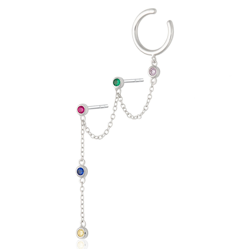 Rainbow Chandelier Ear Cuff - Silver - SPS-372