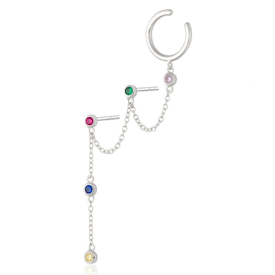 Rainbow Chandelier Ear Cuff - Silver - SPS-372