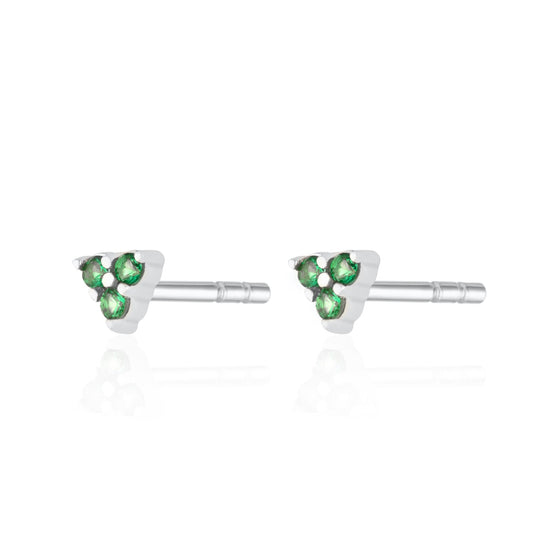 Green Trinity Stud Earrings - Silver - SPS-397