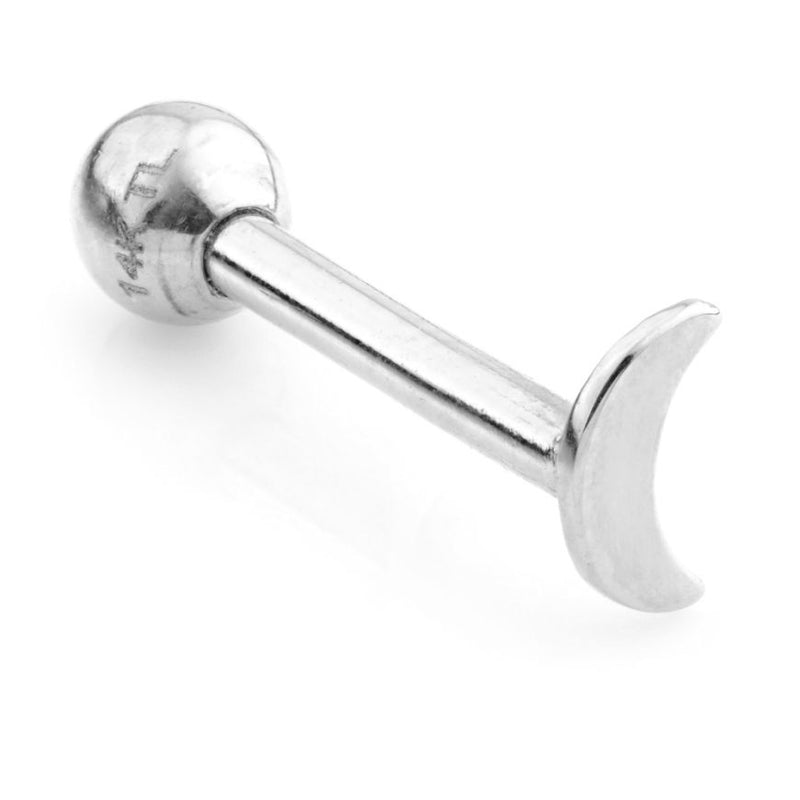 Crescent Moon Cartilage Bar Earring - White Gold - TLTBAR20-14K-1.2-8-W